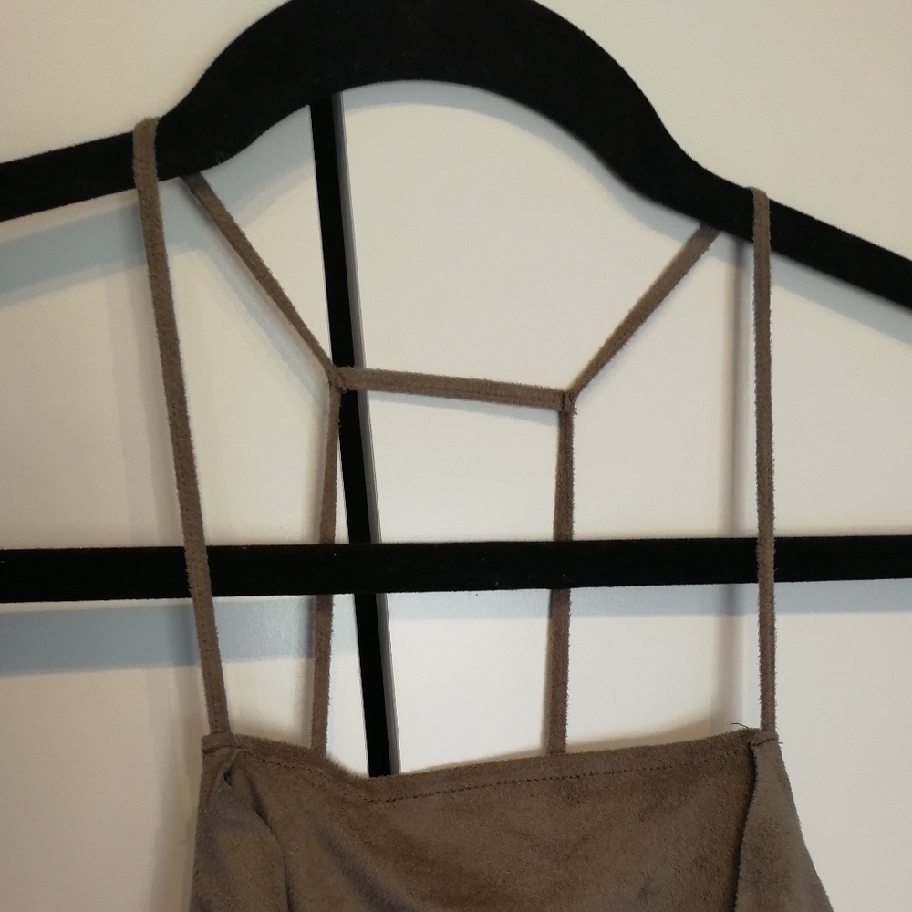 ZARA Olive faux suede thin strap frill tank top S - Picture 7 of 11